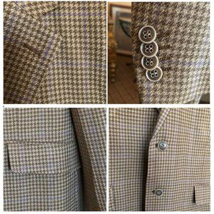 GORGEOUS SILK/WOOL HOUNDSTOOTH BRWN/TAN BLAZER BY TAILORBYRD. SIZE 42S